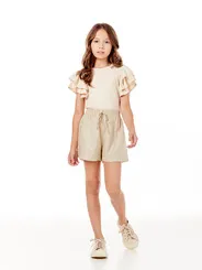CONJUNTO BLUSA MANGAS BABADINHOS SHORT CÓS ELÁSTICO CORDÃO BRILHO LULUZINHA 040794124