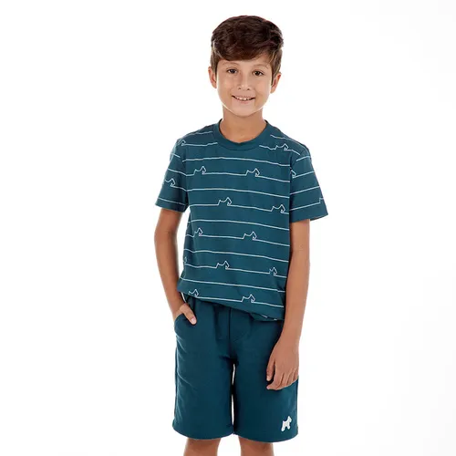 CONJUNTO CAMISETA LISTRAS DESENHOS BICHINHOS SHORT CÓS ELÁSTICO BOLSOS OLIVER 050874124