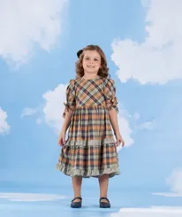 VESTIDO BABADINHO XADREZ MANGA BUFANTE COM AMARRAÇÃO PRECOCE M2VT4729