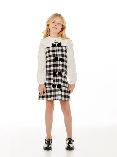 CONJUNTO VESTIDO XADREZ LACINHOS CRISTAIS COM BLUSA ML GOLA BABADINHO LULUZINHA 040802124