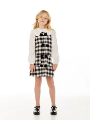 CONJUNTO VESTIDO XADREZ LACINHOS CRISTAIS COM BLUSA ML GOLA BABADINHO LULUZINHA 040802124