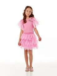 CONJUNTO BLUSA MANGAS TULE BORDADO CORAÇÕES SAIA EM TULE BABADO LULUZINHA 040824124