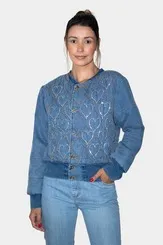 CASACO DUODONE JEANS BOTÕES BORDADOS CORAÇÕES STRASS LULUZINHA 080582000