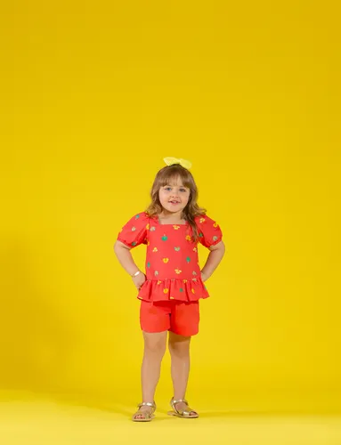 CONJUNTO BLUSA MANGA BALÃO SHORT REVEL ESTAMPA ARVORES PRECOCE MCJ4926