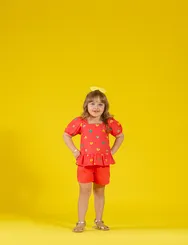 CONJUNTO BLUSA MANGA BALÃO SHORT REVEL ESTAMPA ARVORES PRECOCE MCJ4926