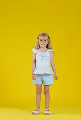 CONJUNTO BLUSA LAÇO DE AMARRAR COM SHORT LISTRADA PRECOCE MCJ4929