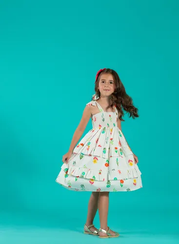 VESTIDO LASTEX NA PALA BABADOS PRECOCE M2VT4998