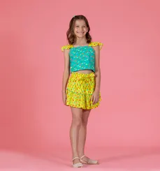 CONJUNTO BLUSA BOTÂO COSTAS COM SAIA AMARRAÇÃO PRECOCE LCJ5029