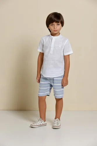 CONJUNTO BATA COM BERMUDA LISTRADA SARJA HAPPINESS BANANA DANGER 52245
