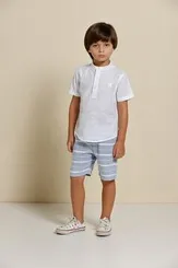 CONJUNTO BATA COM BERMUDA LISTRADA SARJA HAPPINESS BANANA DANGER 52245