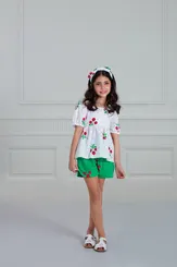 CONJUNTO BLUSA MANGA BUFANTE COM SHORT VERDE PRECOCE M2CJ5126