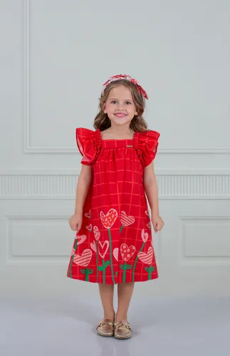 VESTIDO ELÁSTICO E LAÇO NAS COSTAS BARRADO FLORIDO PRECOCE MVT5112