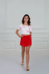 CONJUNTO CROPPED DECOTE E LAÇOS COSTAS COM SHORT SAIA PRECOCE LCJ5141