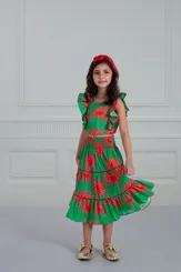 CONJUNTO CROPPED LASTEX COM SAIA COQUEIROS PRECOCE M2CJ5128