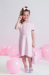 VESTIDO TRICOT XADREX SILLHOUTTE BARBIE CRISTAIS PITUCHINHUS 40008
