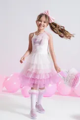 VESTIDO FESTA ALÇA COTTON BABADOS TULE BARBIE PITUCHINHUS 40033