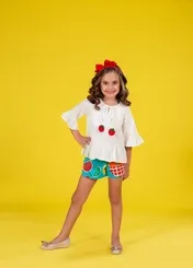 CONJUNTO BLUSA BABADO E SHORT LEGUMES PRECOCE M2CJ5366