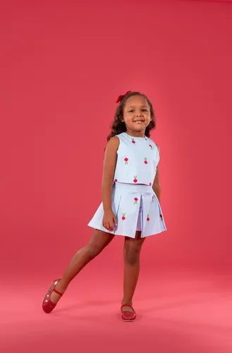 CONJUNTO BLUSA COM AMARRAÇÃO NAS COSTAS E SAIA SHORT RABANETE PRECOCE M2CJ5369