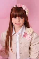 JAQUETA SARJA MANGA BUFANTE MAXI FLORES CROCHÊ PITUCHINHUS 28771