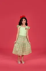 CONJUNTO BLUSA COM ALÇA ELÁSTICO E SAIA CÓS LASTEX CEREJINHA PRECOCE M2CJ5356