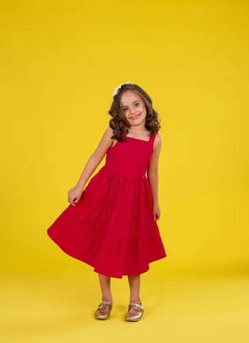 VESTIDO ALÇA E RECORTES COM BABADO SOBREPOND PRECOCE M2VT5382