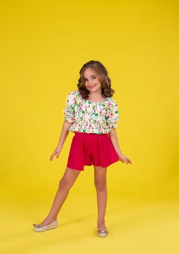 CONJUNTO BLUSA CIGANINHA LASTEX E SAIA SHORT PRECOCE M2CJ5365