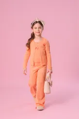 CALÇA TRICOT RETA SEM COSTURA PONTO RENDADO CANTALOUPE PITUCHINHUS 28668