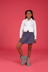 CONJUNTO COM CAMISA CROPPED E SAIA SHORT PRECOCE LCJ5409