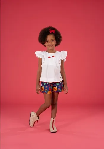 CONJUNTO BATA BORDADA E SHORT FLORAIS PRECOCE MCJ5308