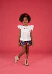 CONJUNTO BATA BORDADA E SHORT FLORAIS PRECOCE MCJ5308