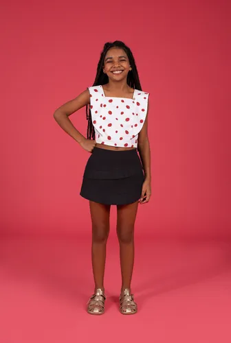 CONJUNTO BLUSA LASTEX COSTAS E SHORT SAIA PRECOCE LCJ5408