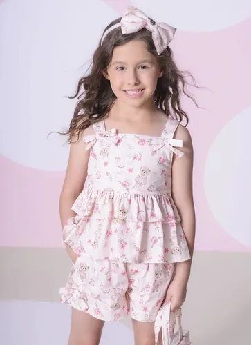 BLUSA ALGODÃO BABADOS FLORES E URSINHAS PITUCHINHUS 29460