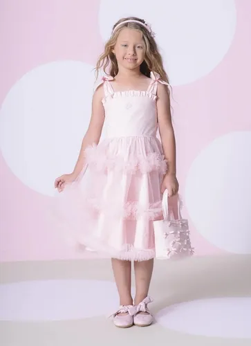 VESTIDO TRICOLINE ALÇA AMARRAÇÃO SAIA TULE FRU-FRU PITUCHINHUS 29490