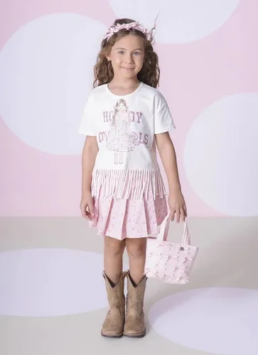 BLUSA COTTON FRANJAS BONECA VESTIDO E CHAPÉU PITUCHINHUS 29485