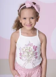 BLUSA ALÇA RIB BOUQUET FLORES LAÇO BORDADO PITUCHINHUS 29499