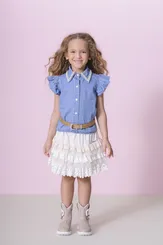CAMISETA GOLA BORDADO PÉROLAS E CRISTAIS PITUCHINHUS 29507