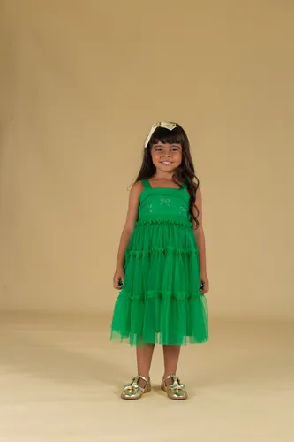 VESTIDO COM APLIQUE STRASS E SAIA TULE PRECOCE M2VT5680