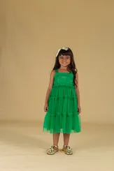 VESTIDO COM APLIQUE STRASS E SAIA TULE PRECOCE M2VT5680