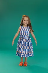 VESTIDO DECOTE QUADRADO NAS COSTAS E AMARRAÇÃO ESTAMPA SEGREDOS DO MAR PRECOCE MVT5773