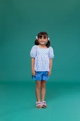 CONJUNTO SHORT E BLUSA MANGA FOFA COM ELÁSTICO AZUL PRECOCE M2CJ5782