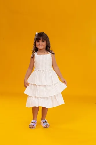 VESTIDO COM BABADOS E LASTEX NAS COSTAS PRECOCE M2VT5807