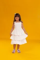 VESTIDO COM BABADOS E LASTEX NAS COSTAS PRECOCE M2VT5807