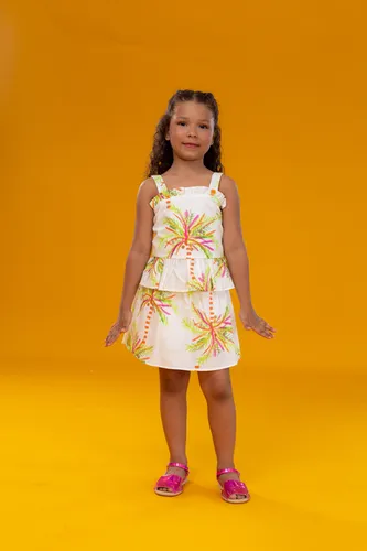 CONJUNTO BLUSA E SAIA COQUEIRO ESTAMPADO ALEGRIA PRECOCE M2CJ5785