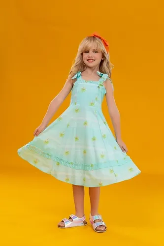 VESTIDO ALÇA AMARRAÇÃO FRUFRU NA BARRA AZUL PRECOCE M2VT5801