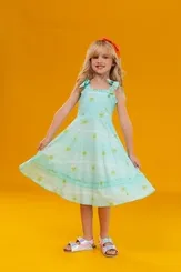 VESTIDO ALÇA AMARRAÇÃO FRUFRU NA BARRA AZUL PRECOCE M2VT5801