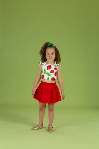 CONJUNTO BLUSA ESTAMPADA E SHORT VERMELHO PRECOCE MCJ5660