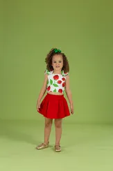 CONJUNTO BLUSA ESTAMPADA E SHORT VERMELHO PRECOCE MCJ5660