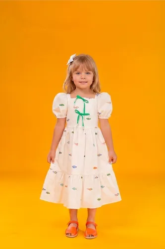 VESTIDO MANGA BUFANTE LASTEX NAS COSTAS PRECOCE M2VT5810