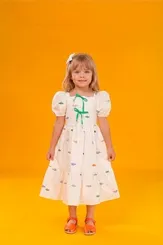 VESTIDO MANGA BUFANTE LASTEX NAS COSTAS PRECOCE M2VT5810