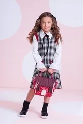 VESTIDO TRICOT XADREZ BOTÃO JÓIA CORAÇÃO PITUCHINHUS 30005